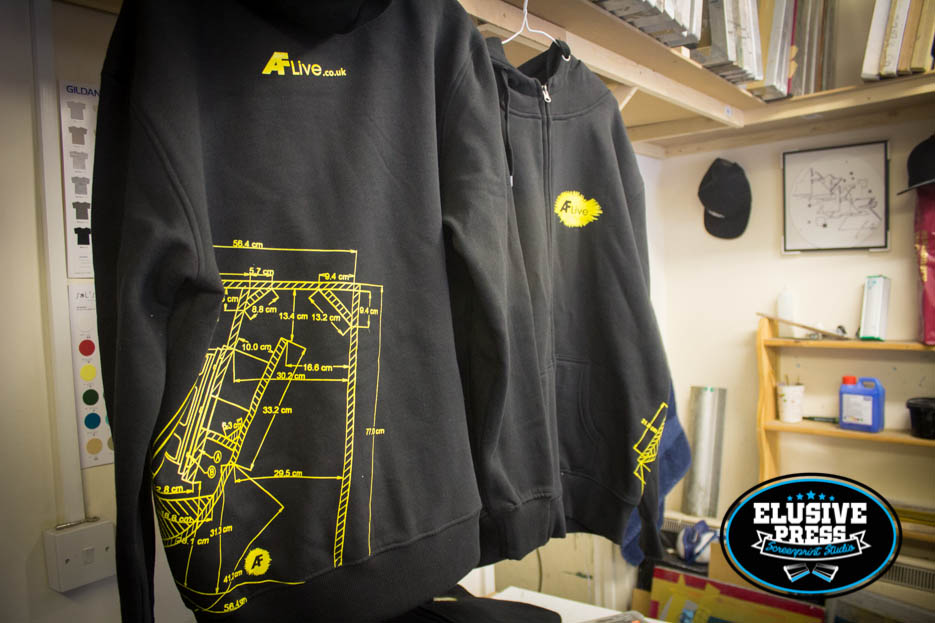Single Colour Screen printed Hoodies and T Shirts for AF Live
